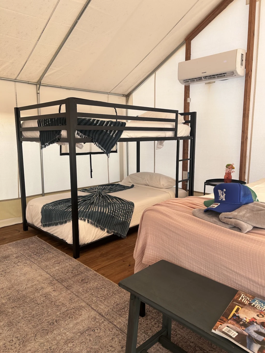 Family safari tent with bunk bed configuration at Rancho Moonrise