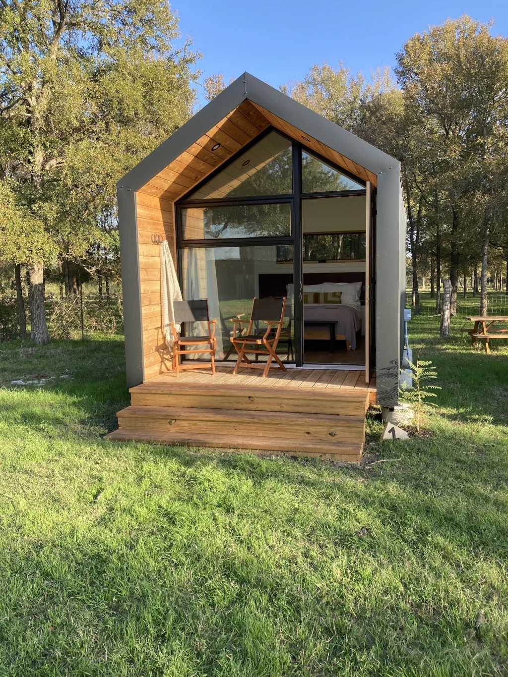 Small A-frame cabin with glass front at Rancho Moonrise